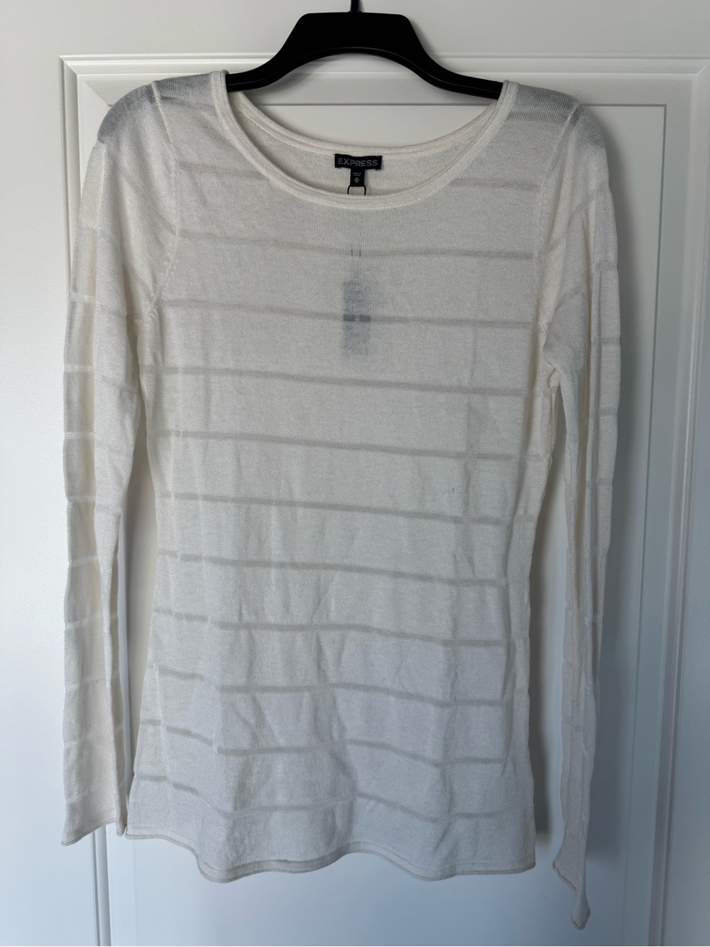 Express White Long-Sleeve Lightweight Crewneck Top